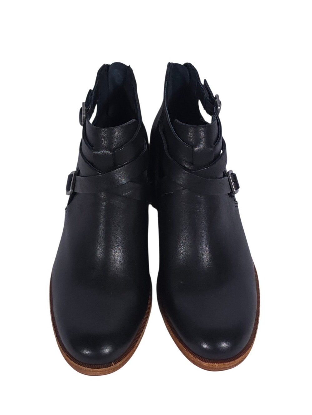 Kork-Ease Black Leather Ankle Booties with Buckle Straps - Picture 2 of 9